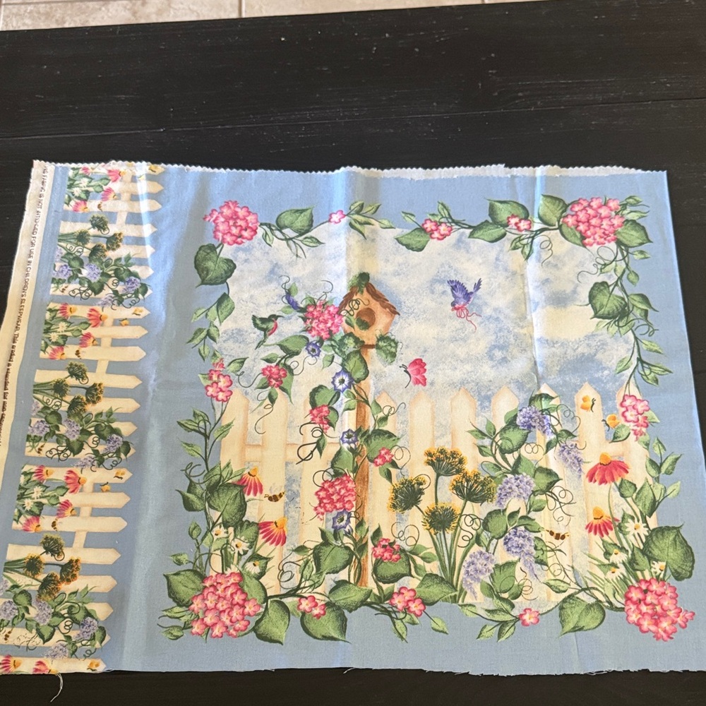 New Floral Garden Fence Fabric Panel 22” x 18”